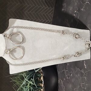 Silvertone Knotted Hoops Necklace And Earrings Set